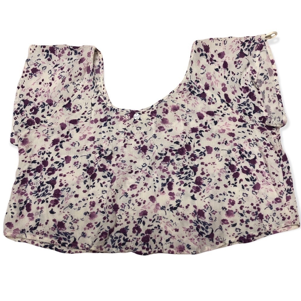 Billabong purple and lavender flowered crop top, baby tee, medium - Picture 2 of 11